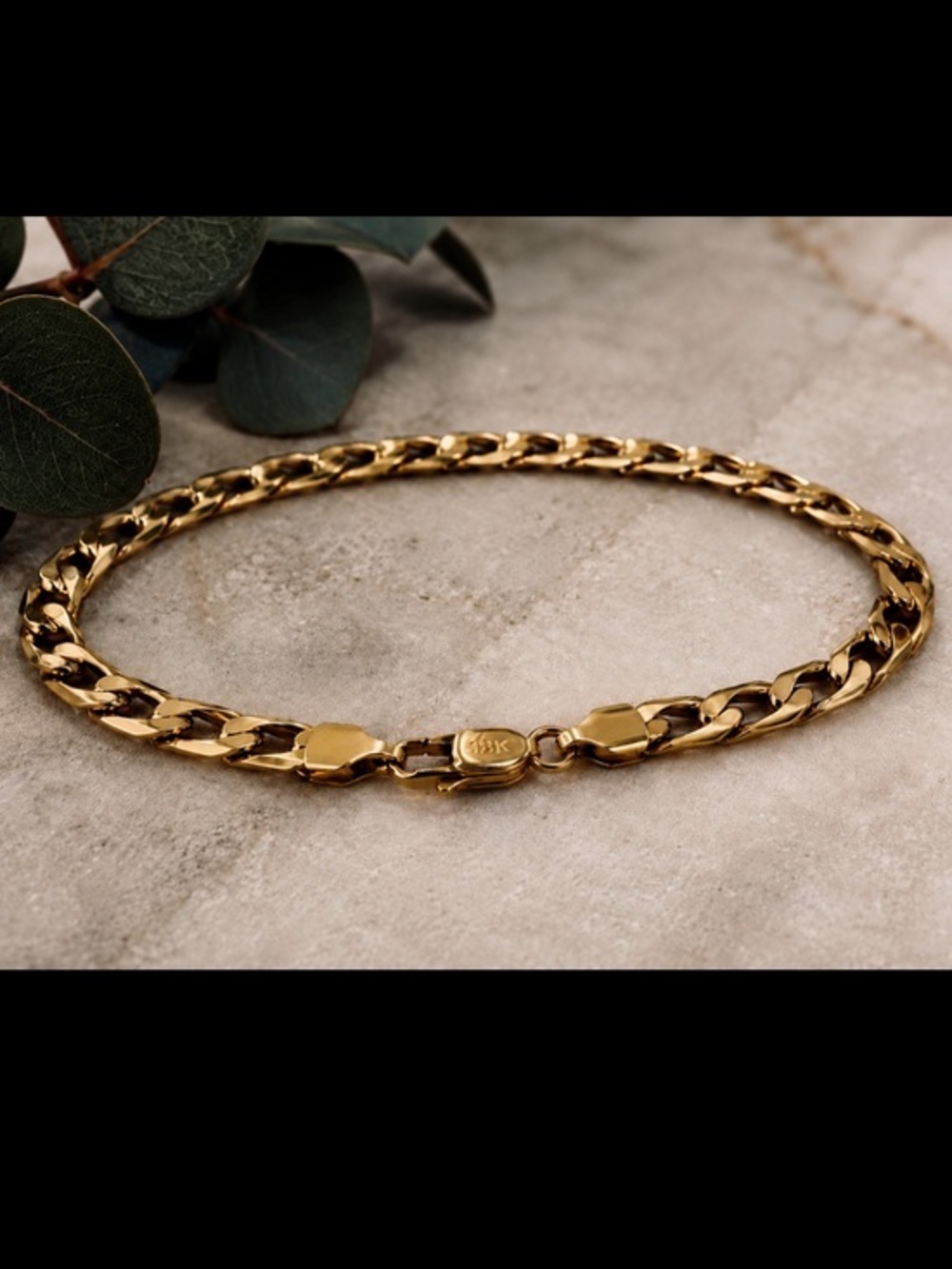 18k Gold 7mm flat curb Link chain bracelet unisex